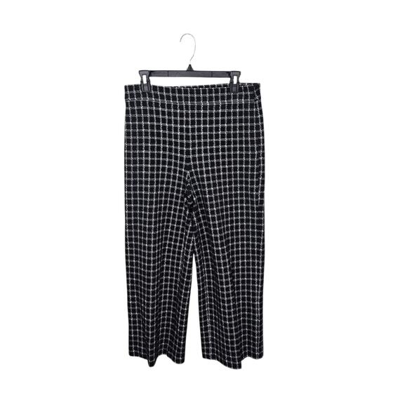 Ann Taylor Black White Checkered Wide Leg High Rise Pants Size 8 Medium Stretch - Picture 1 of 7
